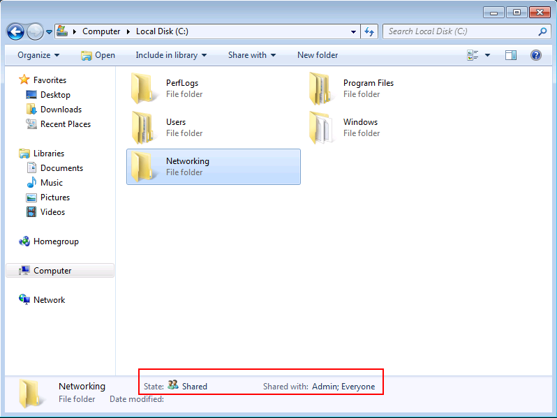 Windows 7 shared folder